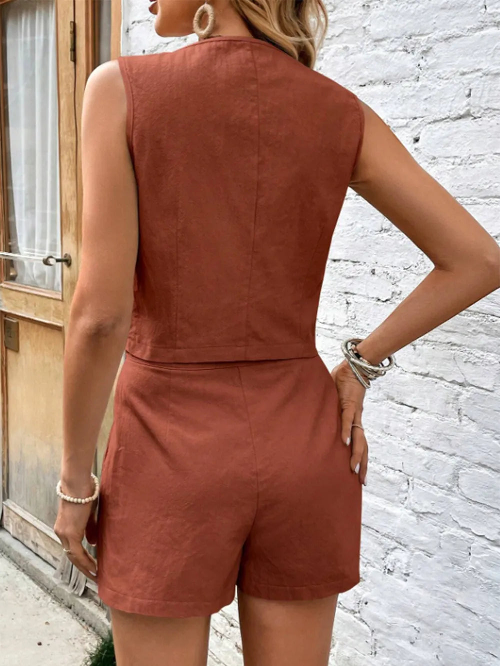 Freja - Scoop Neck Sleeveless Top och shorts-set i bomull