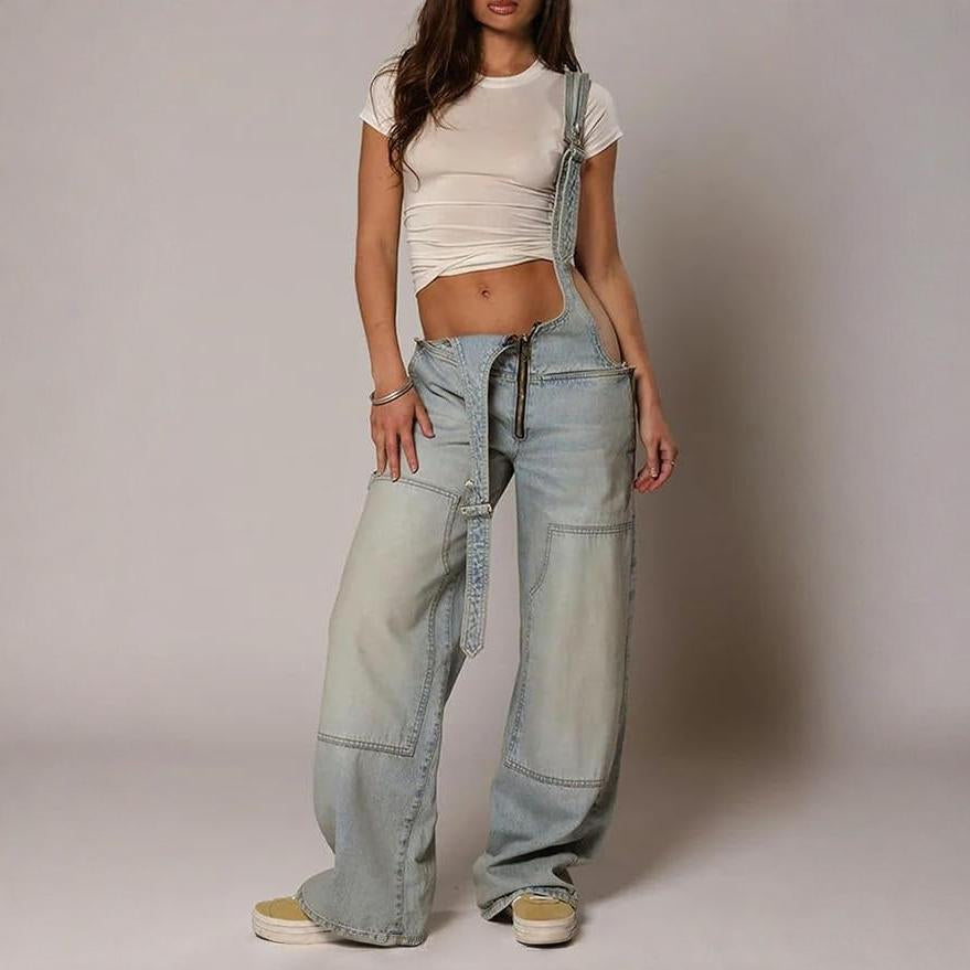 Bianca - Loose denimoveraller med fickor och dragkedja