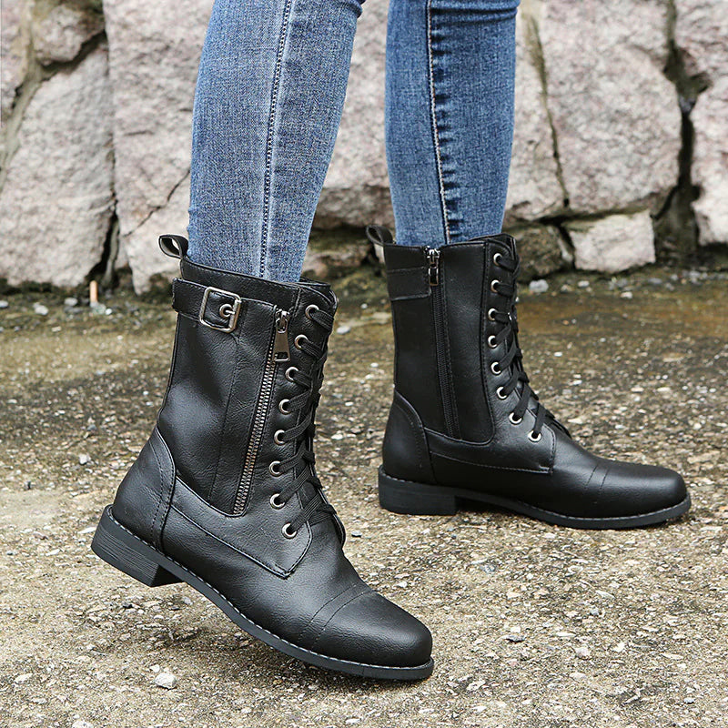 Majken - Stiliga lace-up ankle boots med låg klack