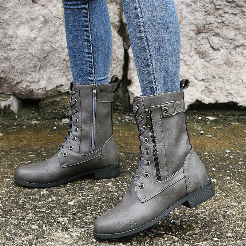 Majken - Stiliga lace-up ankle boots med låg klack