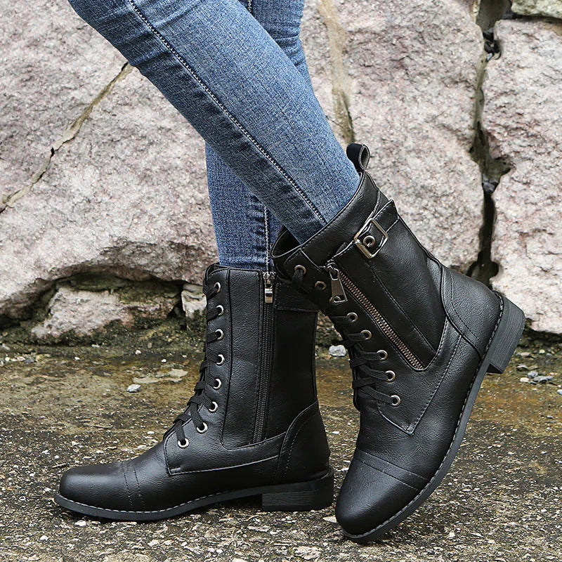 Majken - Stiliga lace-up ankle boots med låg klack