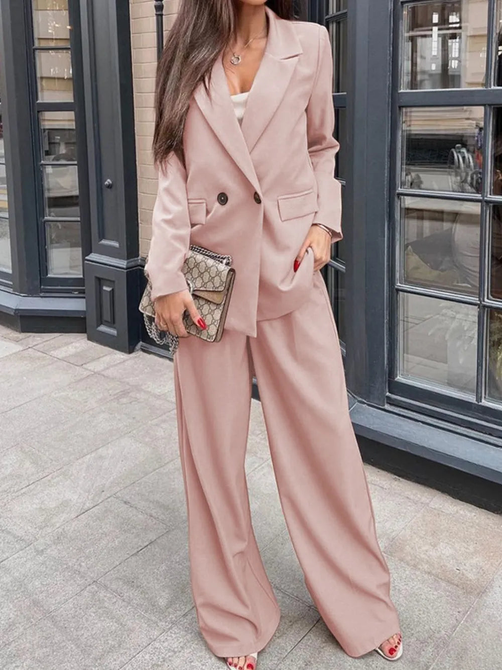 Emma - Elegant blazer och byxset med krage och knappar
