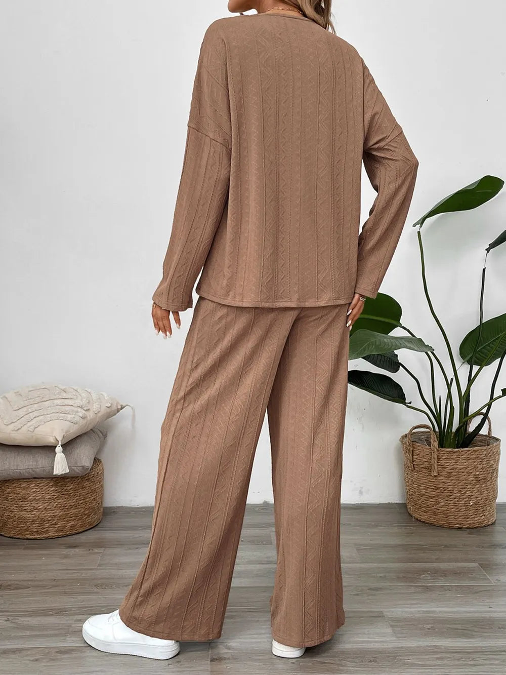 Agnes - Perfee Quarter Button Top och byxor set med stil