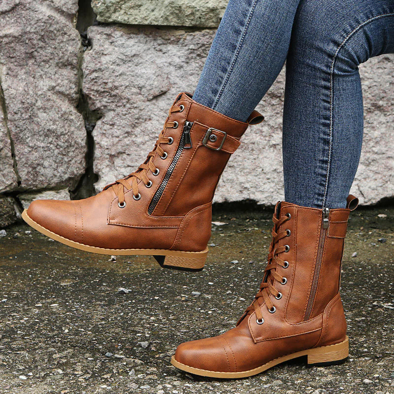 Majken - Stiliga lace-up ankle boots med låg klack